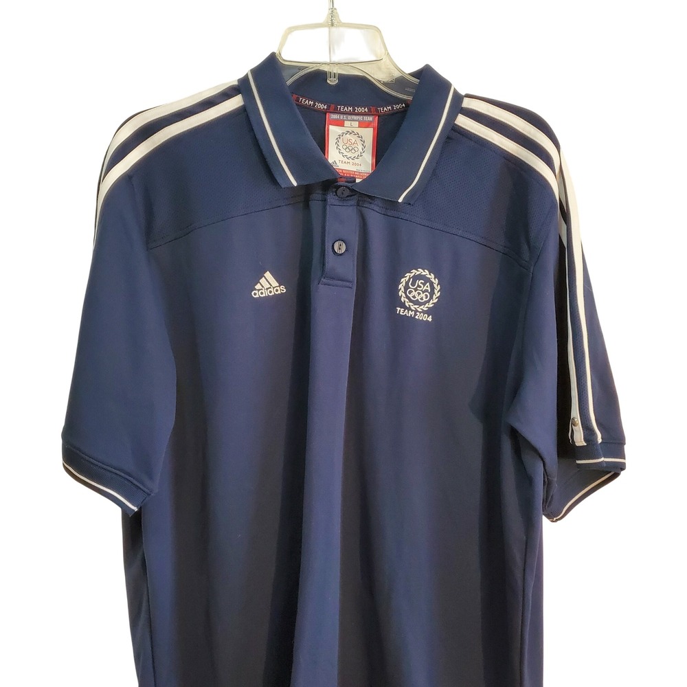 Adidas USA Olympics Team 2004 Vintage Polo‎ Shirt Three Stripe Navy Blue L
